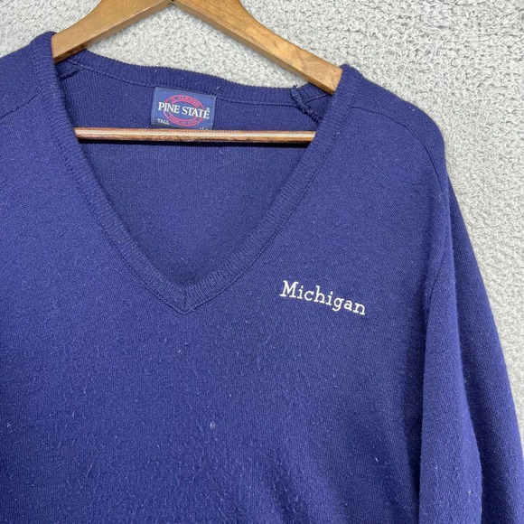 Vintage Michigan Sweater Men's large Tall Blue Embroidered Spellout Acrylic 90s - Picture 9 of 14